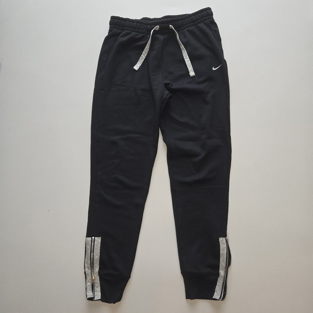 Nike Dri-FIT‎ Black Jogger Sweatpants Zip Ankle Logo Drawstring Mens Medium Soft
